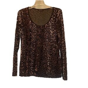 Karen Kane Black and Brown Leopard Print Blouse